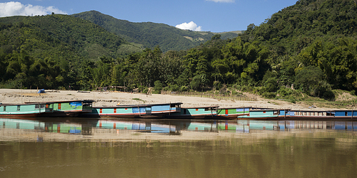 Boats docked along River Mekong, Luang Prabang, Laos