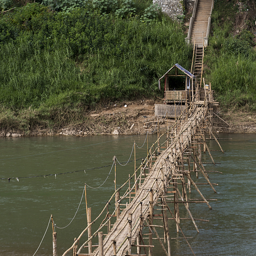 Bamboo bridge over Nam Khan river, Luang Prabang, Laos