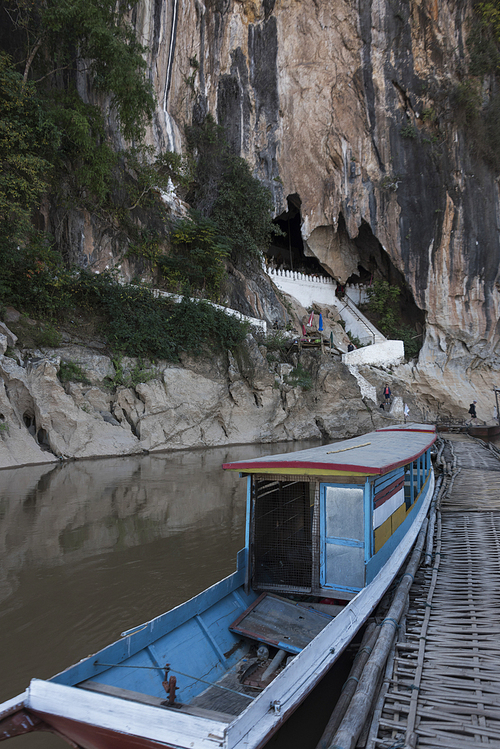 Tourboat in river, Pak Ou Caves, Pak Ou District, Luang Prabang, Laos