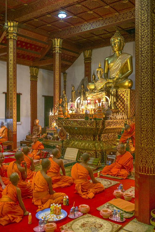 Monks in Wat Nong Sikhounmuang temple, Luang Prabang, Laos