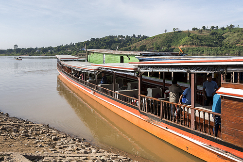 Tourists on tourboat in River Mekong, Laos