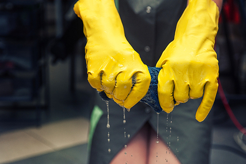 Cleaning concept. Closeup photo of woman cleaning at the home