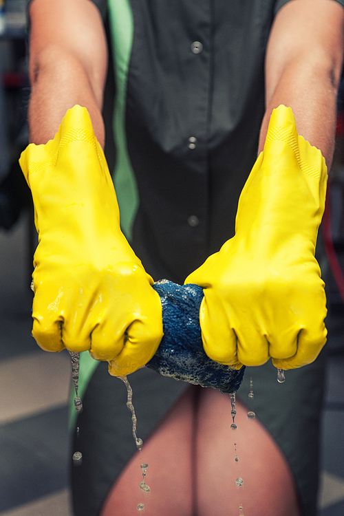 Cleaning concept. Closeup photo of woman cleaning at the home