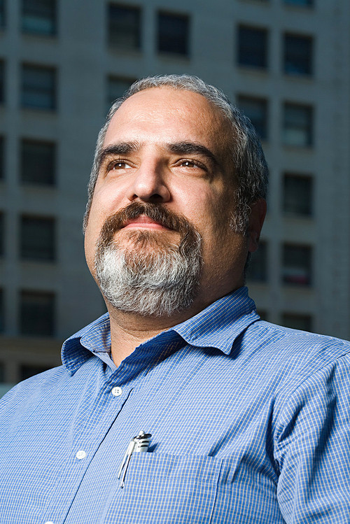 Man in a blue shirt