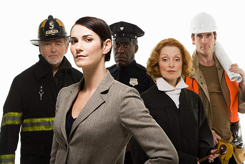 Firefighter police officer judge construction worker and businesswoman