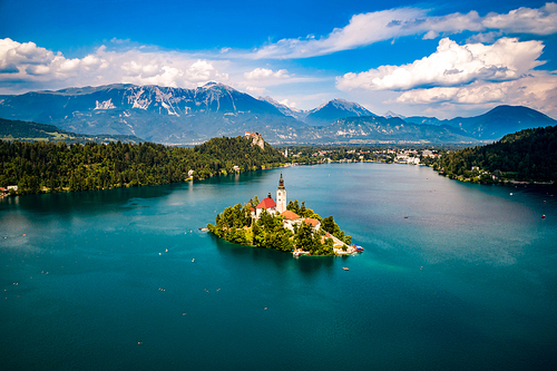 Slovenia - Aerial view resort Lake Bled.