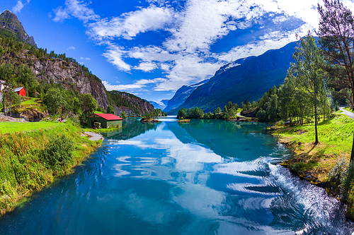 Beautiful Nature Norway natural landscape. Lovatnet lake.