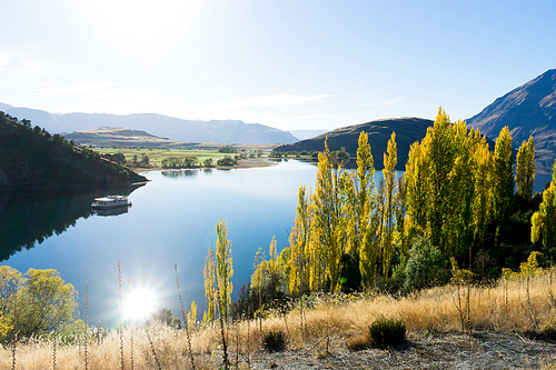 Natural landscape of New Zealand alps and lake