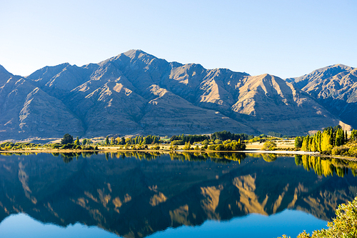 Natural landscape of New Zealand alps and lake