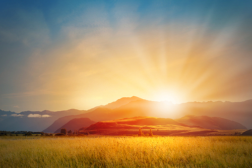 Natural landscape and sun rising at skyline