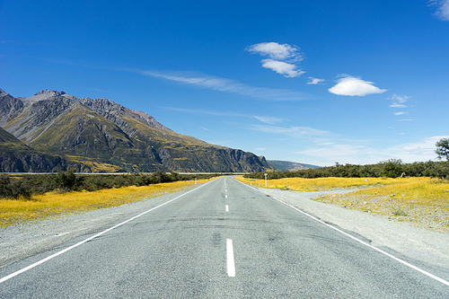 Natural landscape of New Zealand alps and road