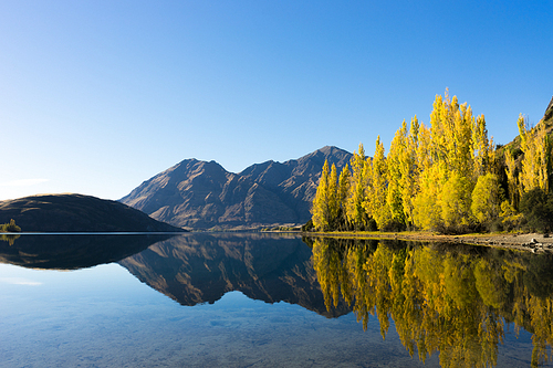 Natural landscape of New Zealand alps and lake