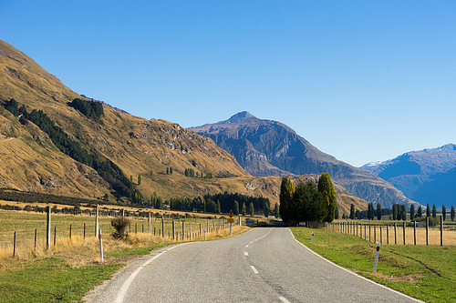 Natural landscape of New Zealand alps and road