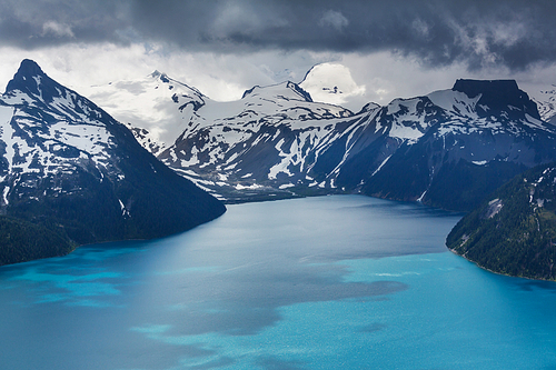 Hike to turquoise waters of picturesque Garibaldi Lake near Whistler, BC, Canada. Very popular hike destination in British Columbia.