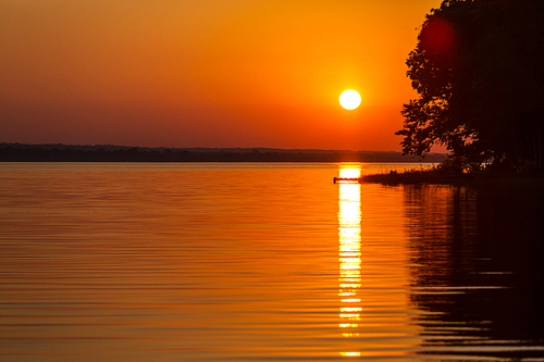 Sunset scene at the lake Peten Itza, Guatemala. Central America.