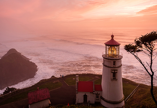 Heceta Head Lighthouse at sunset, Pacific coast, built in 1892, Oregon, USA