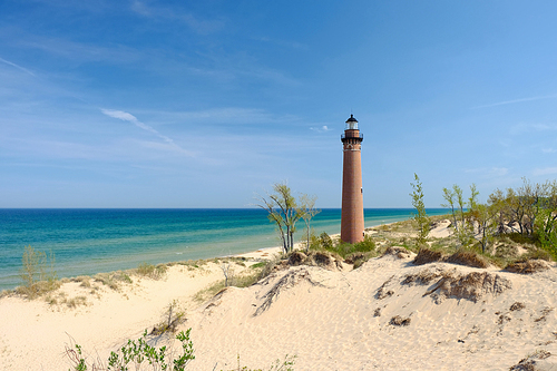 Little Sable Point Lighthouse in dunes, built in 1867, Lake Michigan, MI, USA