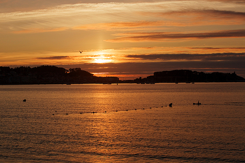 sunset from the beach of Baiona, Galicia, Spain