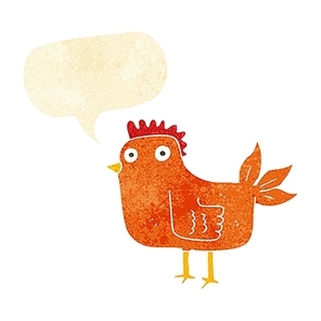 cartoon hen with speech bubble