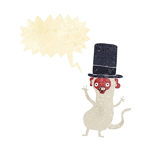 cartoon monkey in top hat with speech bubble