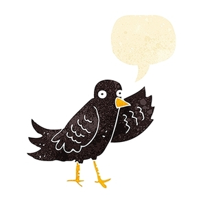 cartoon waving bird with speech bubble