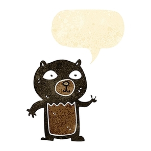 cartoon waving black bear cub with speech bubble