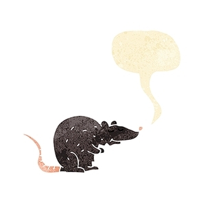 cartoon black rat with speech bubble