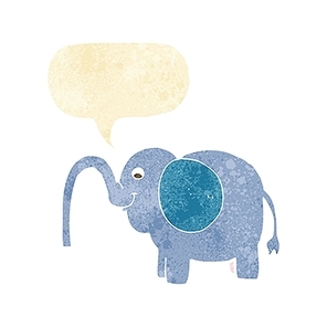 cartoon elephant squirting water with speech bubble