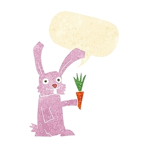 cartoon rabbit with carrot with speech bubble