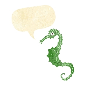 cartoon sea horse with speech bubble