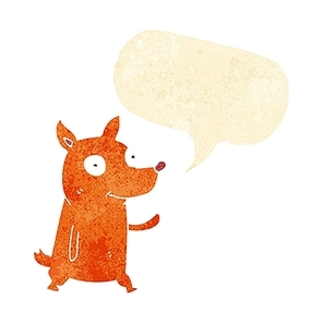 cartoon little dog waving with speech bubble