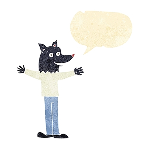 cartoon werewolf with speech bubble