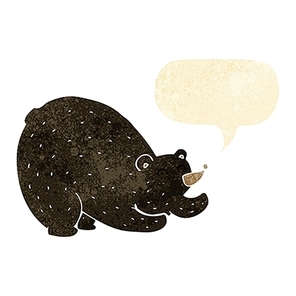 cartoon stretching black bear with speech bubble