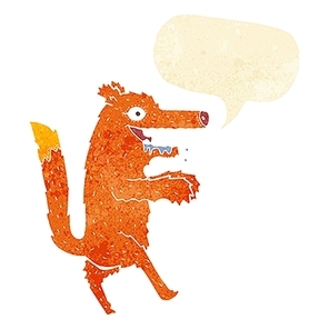 cartoon hungry fox with speech bubble