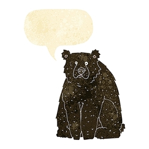 cartoon funny black bear with speech bubble