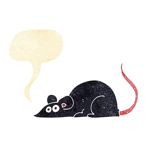 cartoon black rat with speech bubble