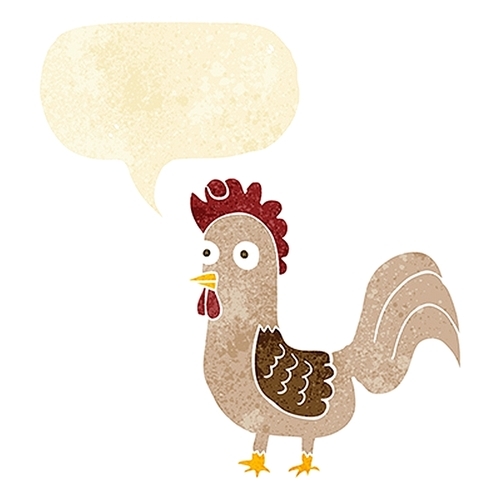 cartoon rooster with speech bubble