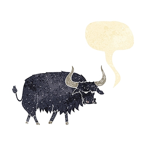 cartoon annoyed hairy ox with speech bubble