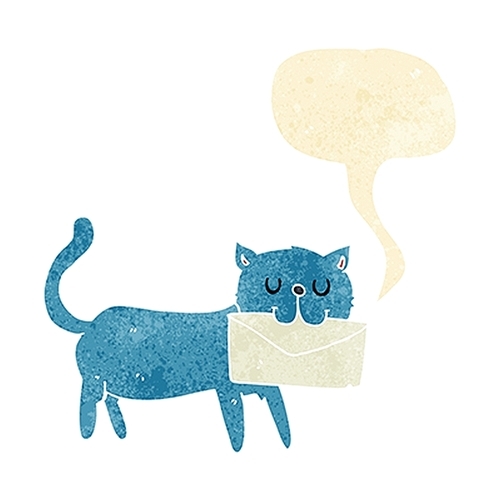 cartoon cat carrying letter with speech bubble