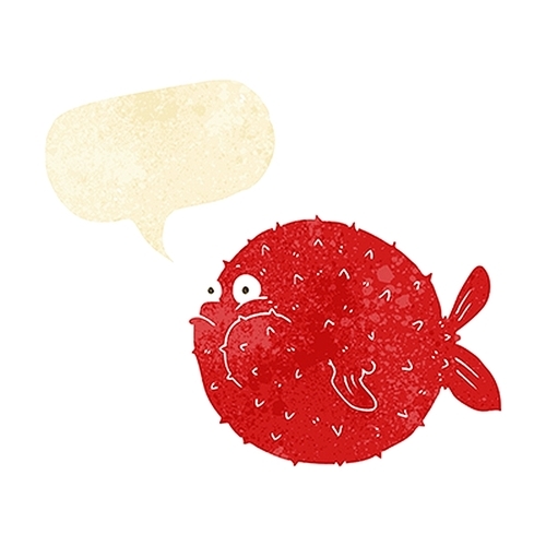 cartoon puffer fish with speech bubble