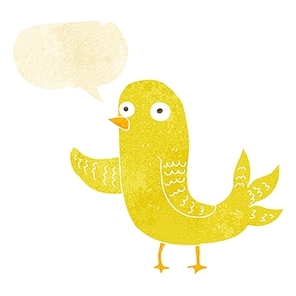 cartoon waving bird  with speech bubble
