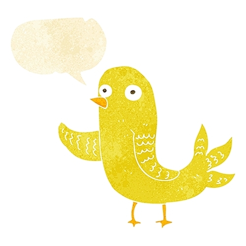 cartoon waving bird  with speech bubble