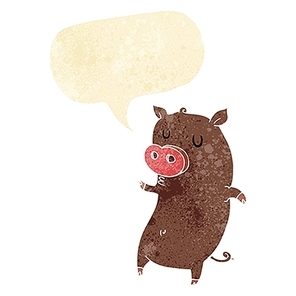funny cartoon pig with speech bubble