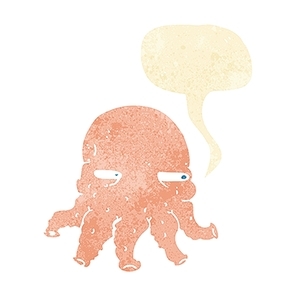 cartoon alien face with speech bubble
