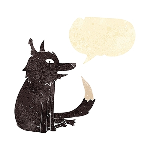 cartoon wolf sitting with speech bubble