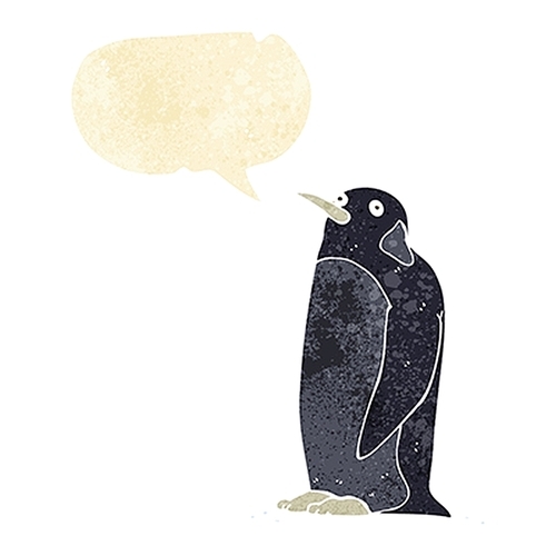 cartoon penguin with speech bubble