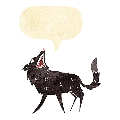 cartoon snapping wolf with speech bubble