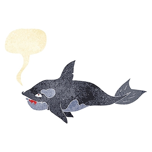 cartoon killer whale with speech bubble