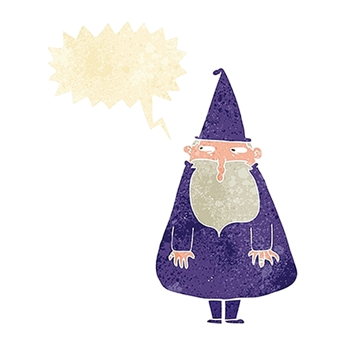 cartoon wizard with speech bubble