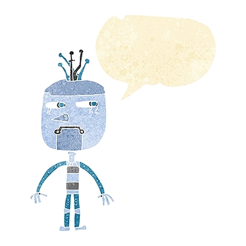 funny cartoon robot with speech bubble